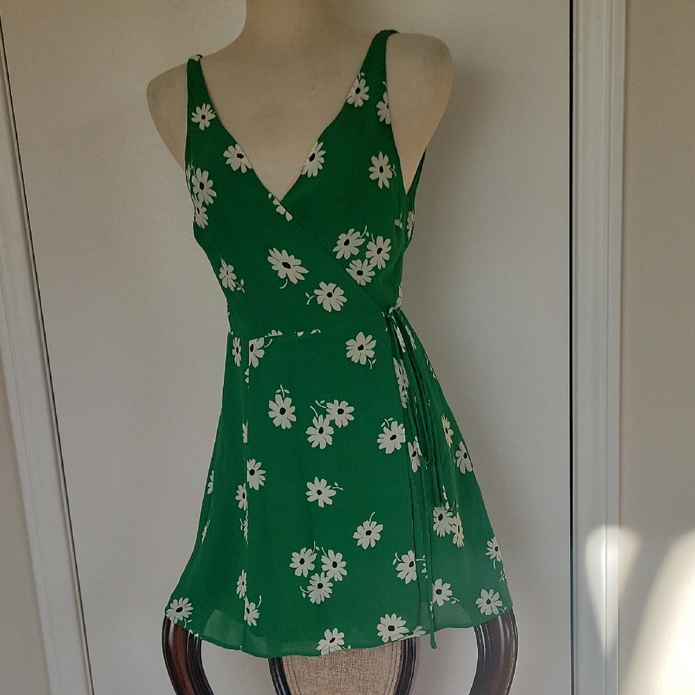 Reformation Floral Green Wrap Mini Dress